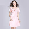 2017 New Sweet Young Women Silk Nightgown Printed Fashion Knee-length Girl Sleepwear Summer Ladies Sleepshirts Pink,Camel,Blue