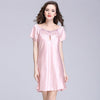 2017 New Sweet Young Women Silk Nightgown Printed Fashion Knee-length Girl Sleepwear Summer Ladies Sleepshirts Pink,Camel,Blue
