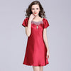 2017 New Sweet Young Women Silk Nightgown Printed Fashion Knee-length Girl Sleepwear Summer Ladies Sleepshirts Pink,Camel,Blue