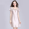 2017 New Sweet Young Women Silk Nightgown Printed Fashion Knee-length Girl Sleepwear Summer Ladies Sleepshirts Pink,Camel,Blue