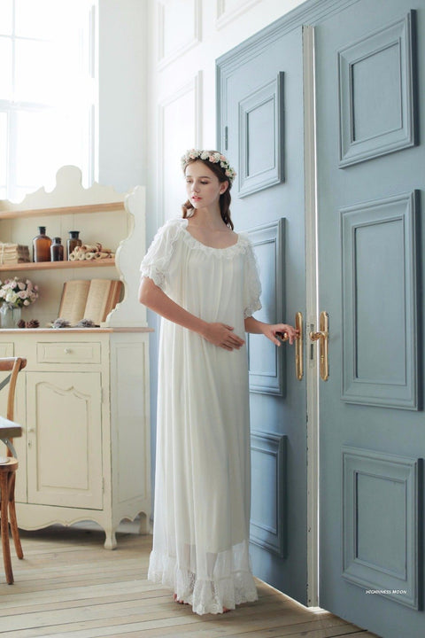 Free Shipping 2016 New Summer Princess Style Women's White Long Nightgown Soft Yarn Sleepwear  Vintage Pijamas roupao feminino