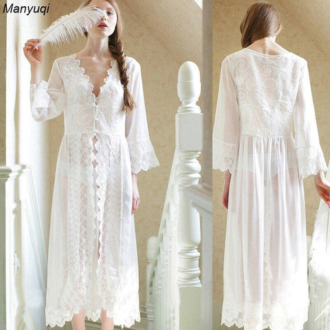 womens  Lace Victoria sylte  long home robes peignoir  bridesmaid robes transparent pregnant women nightgown