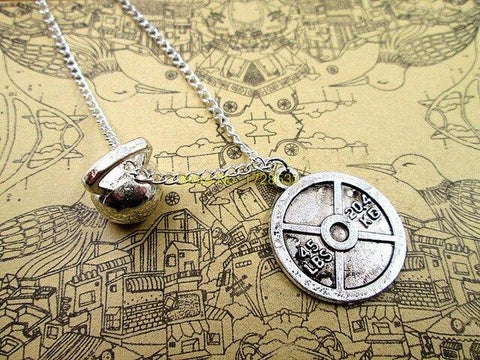 Fashion Hot Sale 45lbs/20.4kg circle with  kinds of dumbell,kettlebell and barbells charm pendant Necklace