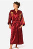 Burgundy Silk Embroidery Dragon Kimono Bathrobe Gown Women Sexy Satin Robe Long Nightgown Size S M L XL XXL XXXL BR040