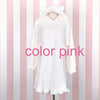 Super Cute Rabbit & Bear Girls Lolita Soft Fleece Pink Sleep Dress Kawaii Gown Vintage Princess Hooded Nightgowns