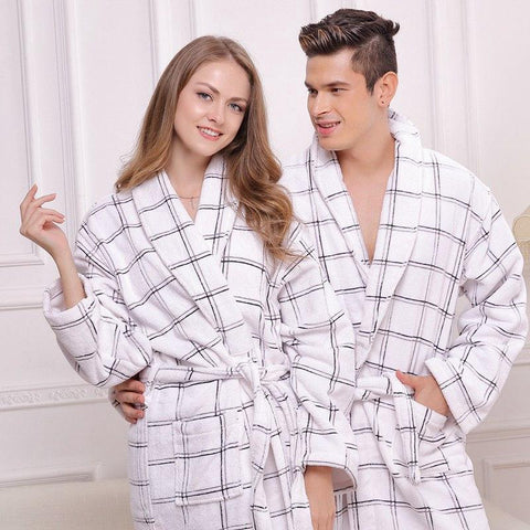 Cotton bathrobe men pajamas ladies sleepwear nightgown men women towel fleece home thick lovers long soft autumn winter white