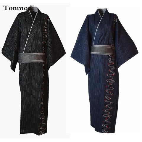 kimono Robe Men100% Cotton Cloth Stitch Japanese Style Kimono Bathrobe Long Robe design
