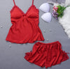 VLENATLNO Ladies Sexy Silk Satin Pajama Set Sleeveless Pyjamas Femme V-neck Sleep Set Lace Pijama Set Summer Sleepwear For Women