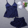 VLENATLNO Ladies Sexy Silk Satin Pajama Set Sleeveless Pyjamas Femme V-neck Sleep Set Lace Pijama Set Summer Sleepwear For Women