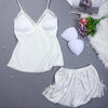 VLENATLNO Ladies Sexy Silk Satin Pajama Set Sleeveless Pyjamas Femme V-neck Sleep Set Lace Pijama Set Summer Sleepwear For Women
