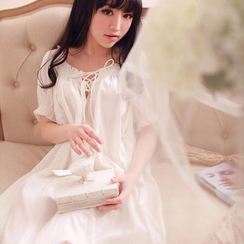 Women's Long Vintage Nightgown Home Dresses For Sleep Ladies Sexy Lace Summer Thin Sleepwear Ladies White Nightdress Lounge