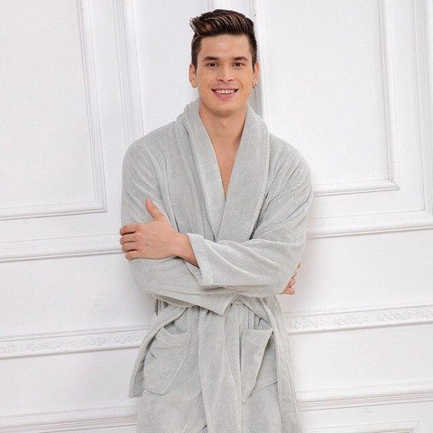 Cotton men bathrobe  thick long towel fleece warm soft winter nightgown women nightdress ladies antumn summer white