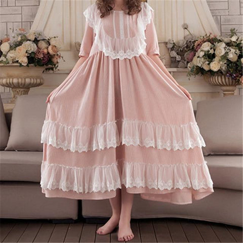 Lace Nightgowns & Sleepshirts Vintage Home Clothing Elegant Sleepwear Robes Women Sleep & Lounge Cotton Fabric Nightdress#H177