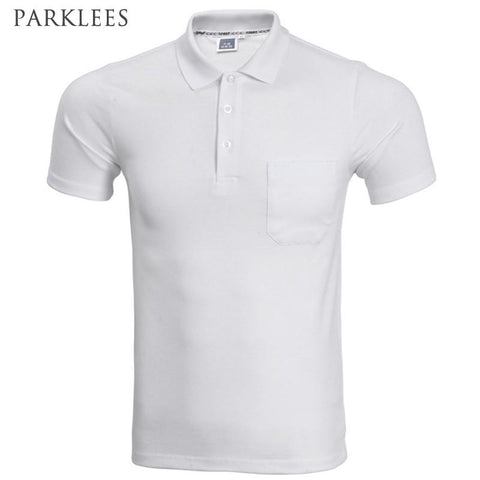 2017 Brand Polo Shirt Men Fashion Short Sleeve Solid Color Pocket Polo Homme Casual Slim Fit Mens Polos White Black XXXL