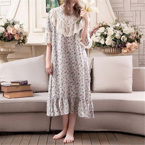 New Arrivals Vintage Nightgowns Sleepshirts Elegant Home Dress Lace Sleepwear Women Sleep & Lounge Print Cotton Nightgown #H174