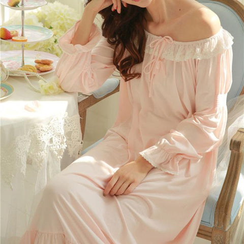 New Arrivals Vintage Nightgowns Sleepshirts Soft Home Dress Lace Sleepwear Solid Sleep & Lounge Cotton Nightgown female # H100