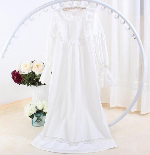 Pure Royal Memory Pure Cotton Nightgown Princess Long Sleeve Nightdress Ladies Sleepwear White Women's Nightwear AW313