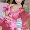 2 Pcs Lingerie Set Women Silk Pajamas Sexy Lace Robe Sets  Lady Nightgown Sleepwear A7 A8