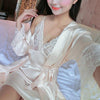 2 Pcs Lingerie Set Women Silk Pajamas Sexy Lace Robe Sets  Lady Nightgown Sleepwear A7 A8