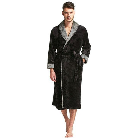Tony&Candice Bathrobe Men Flannel Stitching Nightgowns Male Long Dressing Gown In Winter Soft Home Sleepwear Lounges Pyjamas