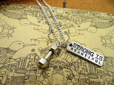 Fashion Hot Sale strong is beautiful with  kinds of dumbell,kettlebell and barbells charm pendant Necklace