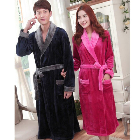 Autumn winter sleepwear thick flannel robe men coral fleece bathrobe male plus size long-sleeve couples long nightgown