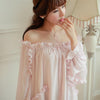 Womens Beautiful Nightgowns Sweet Long Sleeve Pink Nightgown Ladies Home Dress Lounge Ruffles Vintage Nightgowns Off-shoulder