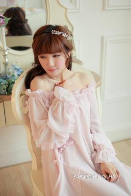 Womens Beautiful Nightgowns Sweet Long Sleeve Pink Nightgown Ladies Home Dress Lounge Ruffles Vintage Nightgowns Off-shoulder
