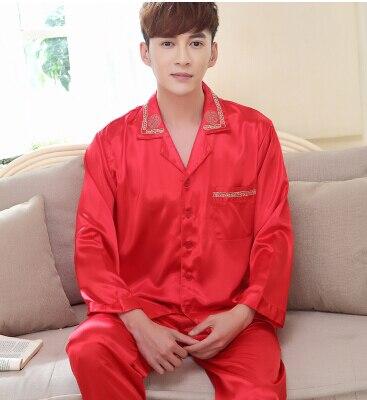 Spring autumn male sleepwear men silk pajama sets long-sleeve pajamas thin lounge nightgown brand fashion casual