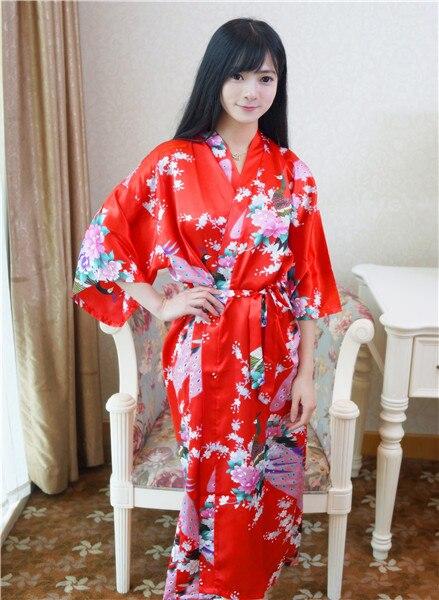 Pink Wedding Bride Bridesmaid Floral Robe Satin Rayon Bathrobe Nightgown Women Kimono Yukata Long Sleepwear Nightwear JA29