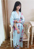 Pink Wedding Bride Bridesmaid Floral Robe Satin Rayon Bathrobe Nightgown Women Kimono Yukata Long Sleepwear Nightwear JA29
