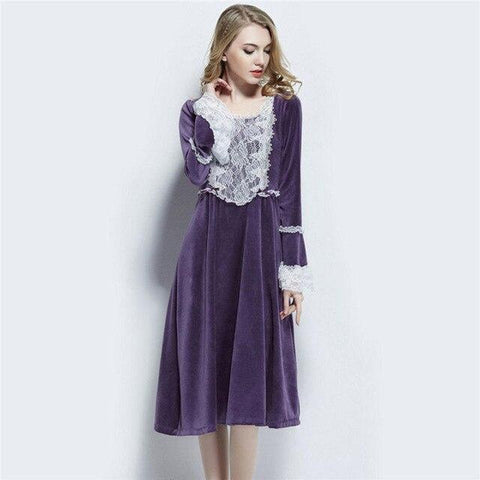 Nightgowns Sleepshirts Purple Lace Home Dress Nightdress Sweet Sleepwear Vintage Sleep Lounge Nightgown Female Nightwear #L124