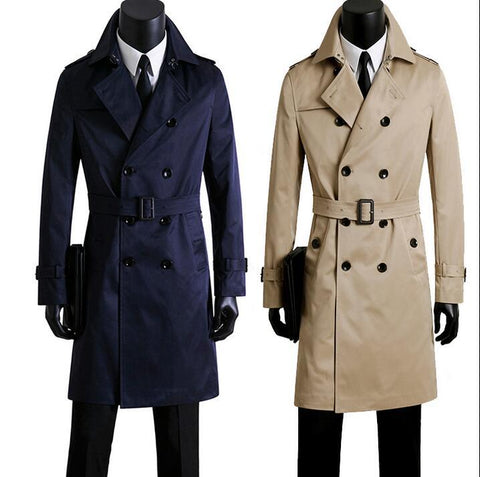 Men's clothing plus size spring  autumn men's long trench coats design commercial double breasted coat outerwear blue fashion