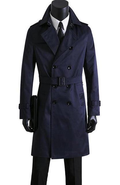 Men's clothing plus size spring  autumn men's long trench coats design commercial double breasted coat outerwear blue fashion