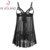 IN'VOLAND Plus Size Women Sexy Lingerie Dress Sleepwear 4XL Cupless Ruffled Sheer Babydoll Set Nightgowns Sleepshirt With Thongs