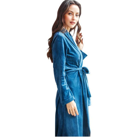 Men and Women  Spring and Autumn Luxury Velvet  Classic Shawl Collar Chest Suit Medium-Long Robe Nightgown Sleepwear  Gown