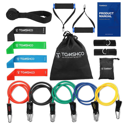 TOMSHOO Resistance Band Set 17Pcs Gym Strength Training Rubber Loops Band Workout Fintess Exercise Bands Door Anchor Ankle Strap