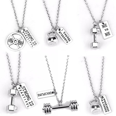 Fashion jewelry Fitness Necklace - Kettlebell Dumbbell Weightlifting Gym Charms Crossfit Pendant Jewelry Gift Sports Accessories