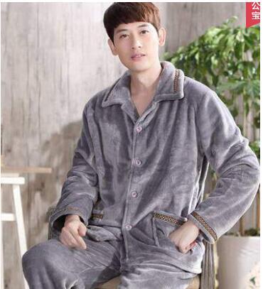 winter autumn plus size flannel pajamas thick men coral fleece pajama sets sleepwear long-sleeve long male nightgown lounge set