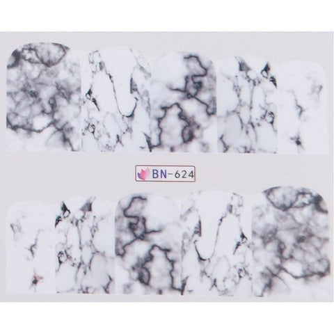 1PCS White Black Gradient Marble Nail Art Sticker Water Transfer Decal Watermark Slider Manicure Full Wrap Tool Decor JIBN624
