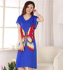 Royal Blue Butterfly Women's Cotton Robe Summer Casual Home Dress Gown V-Neck Nightgown Sleepwear Long Bathrobe One Size WR082