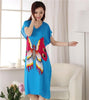 Royal Blue Butterfly Women's Cotton Robe Summer Casual Home Dress Gown V-Neck Nightgown Sleepwear Long Bathrobe One Size WR082
