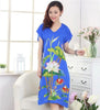 Royal Blue Butterfly Women's Cotton Robe Summer Casual Home Dress Gown V-Neck Nightgown Sleepwear Long Bathrobe One Size WR082