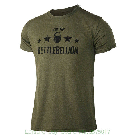 Casual Printed Tee Join The Kettlebellion - Military Green - Men's Kettlebell Triblend Workout T-shirt