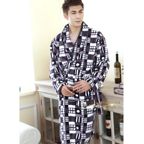Autumn winter thickening flannel bathrobe man coral fleece robe lengthen 5xl plus size long-sleeve sleepwear nightgown