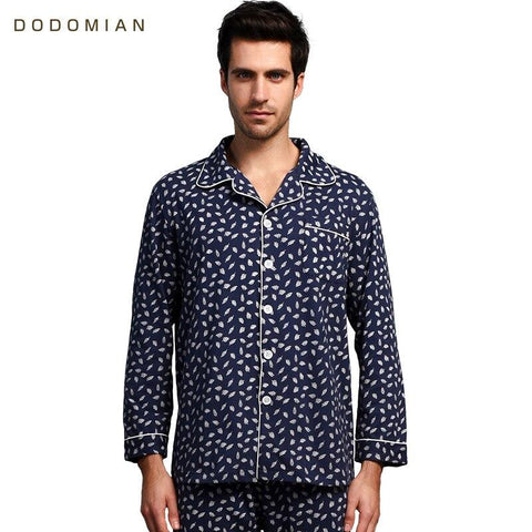 Men Pajamas Sets Cotton Leaf Print Men Sleepwear Casual Style Nightgown Soft Cotton For Sleeping Homewear 2 Pieces Long Pijamas