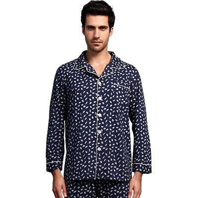Men Pajamas Sets Cotton Leaf Print Men Sleepwear Casual Style Nightgown Soft Cotton For Sleeping Homewear 2 Pieces Long Pijamas