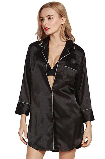 Women Satin Nightgowns Sleepshirts 2018 Sexy Long Sleeve Silk Sleep Shirt Dress Casual Woman Vintage Sleepwear Dress