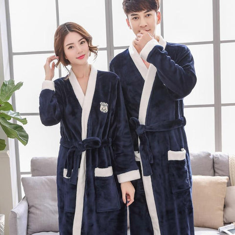 Autumn winter thick flannel robe men coral fleece bathrobe male plus size sleepwear long-sleeve couples nightgown long thick
