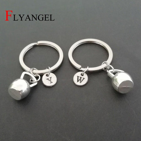 Custom A-Z Initial Letter Kettlebell Charm Keyring Keychain Workout Gym Motivation Keyfob Fitness Crossfit Jewelry Bag Pendant